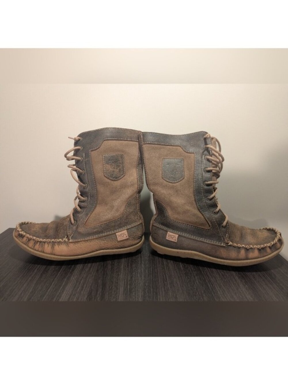 Laurentian Chief Brown Leather Sheepskin Mid-Calf Snowshoe Mukluks Women's Sz 11 - Picture 11 of 15
